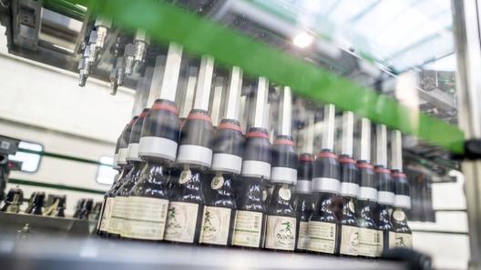 Photo en production, bière Quintine en bouteille